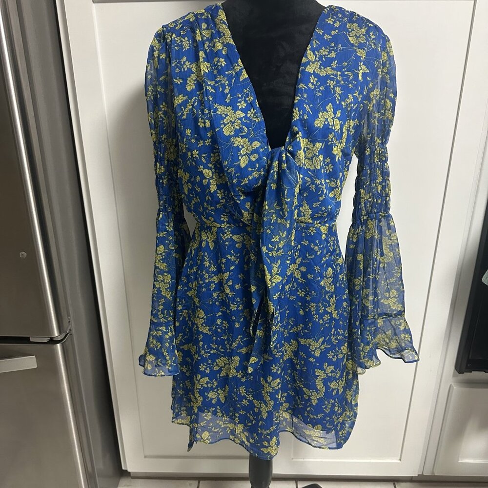The East Order Blue Sheer Floral Dress Large Boho